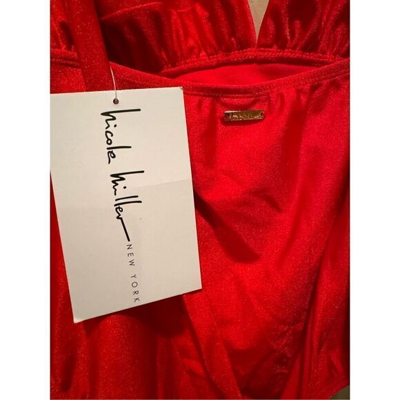 NWT Nicole Miller 1 PC Convertible w Side Ruching Swimsuit in High Risk Red Sz S - Picture 8 of 14